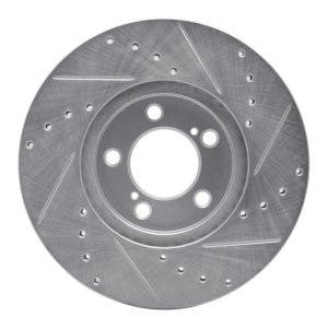 Ford Thunderbird Brake Rotor (1) - Front Left - R1 Concepts - Drilled & Slotted - Silver - `93-`07